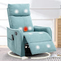 cinkehome Swivel Rocker Recliner Glider Rocker Recliner Chair for Nursery Manual Reclining Chair with Heated Massage Small Spaces Living Room Linen Light Blue
