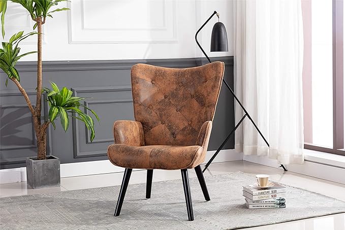 Accent Chair Living Room/Bed Room Modern Leisure Chair Coffee Color Microfiber Fabric