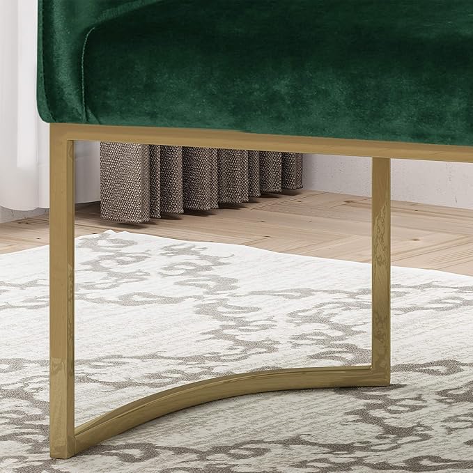 Christopher Knight Home Fern Modern Tufted Glam Accent Chair with Velvet Cushions and U-Shaped Base Emerald and Gold Finish 26D x 26W x 34H