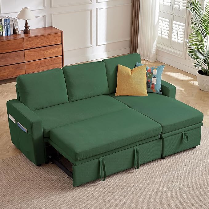 79 Sleeper Sofa Bed 3-in-1 Convertible Sofa Pull Out Couch with Storage | Reversible Chaise | L Shaped | Layered Storage | 3-Seater Comfy Sectional Couch Pullout Bed for Living Room