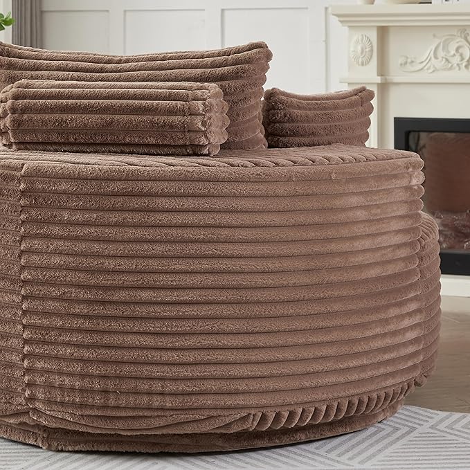 55''L Round Swivel Accent Chair Oversized Plush Corduroy Modern Swivel Barrel Chairs Upholstered Cozy Reading Chair for Living Room Bedroom Home Office (Corduroy Brown)