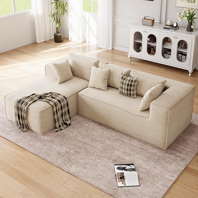 GarveeHome Modular Sectional Couches for Living Room Cloud Sectional Couch with Deep Seat 106.7 in Modular L-Shape Sofa with Chaise Upholstered Couches for Bedroom Chenille Beige