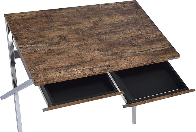 Weathered Oak &amp Chrome Industrial Writing Desk - Home Office Computer Desk