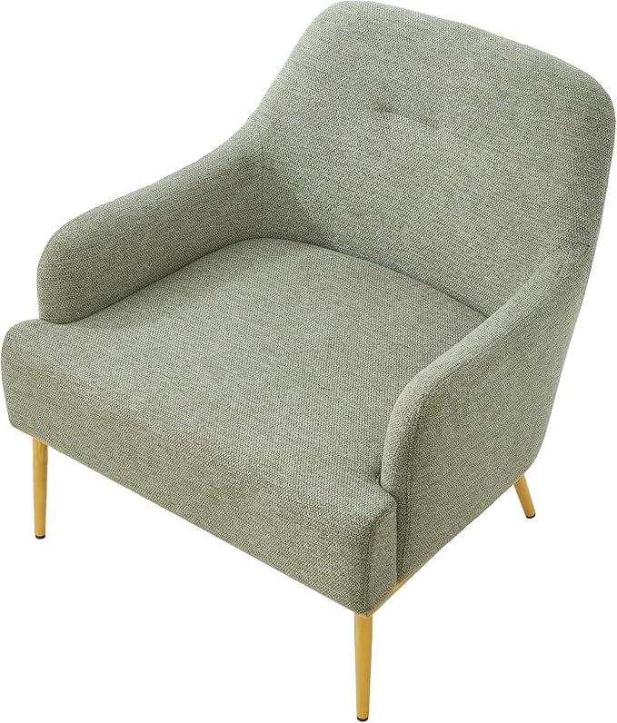 Modern Accent Chair with Curved Backrest Chenille Fabric Upholstered Armchair with Gold Metal Legs Single Sofa Chair for Living Room Reading Corner (Green14)