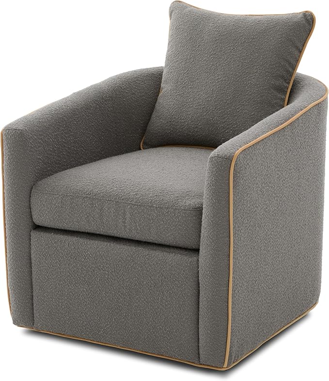Christopher Knight Home Arlo 360° Swivel Accent Chair for Living Room Bouclé Upholstered Rotating Lounge Chair Indoor Barrel Swivel Chair with Iron Frame Curved Armrest and Padded Seat Light Grey