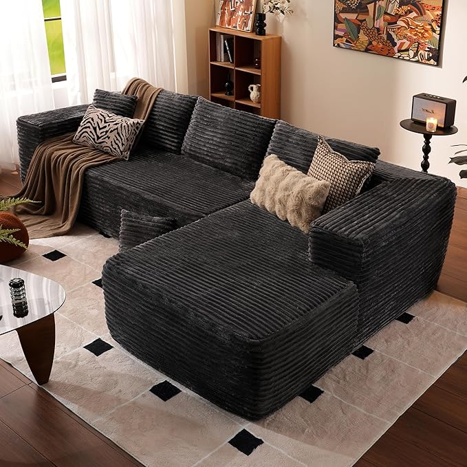 ovios 104 Cloud Sectional Couch with L-Shape ChaiseModern Modular Sofa with Deep Seat Upholstered Couches for Living Room BedroomNo Assembly Required Grey (Plush Corduroy Fabric)