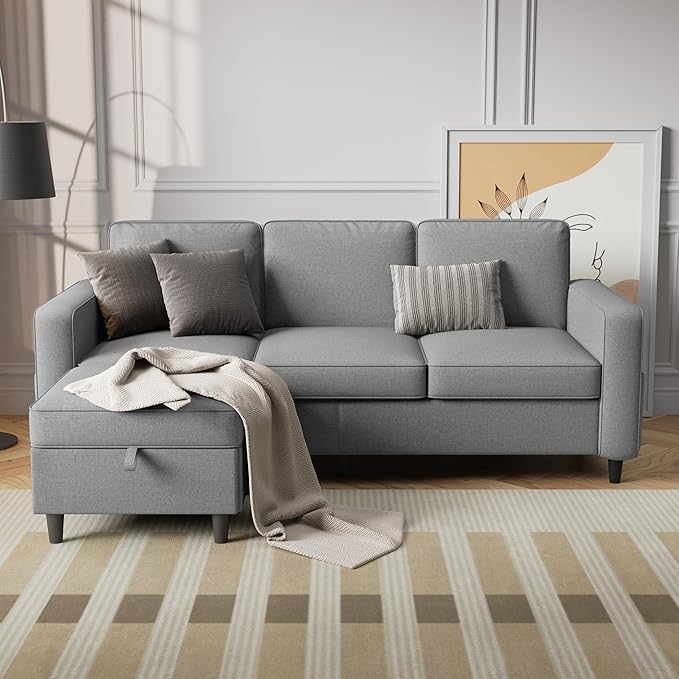 78 Sectional Sofa Couches for Living Room Convertible L Shaped Couch with Storage Ottoman Deep Seat Pet-Friendly Linen Fabric Sofa Set for Small Space Apartment Dorm