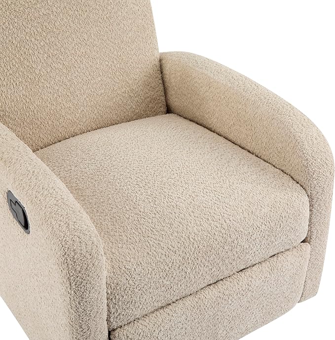 Christopher Knight Home Sidney Fabric Upholstered 360° Swivel Chair Boucle Push-Back Recliner Solid Wood Glider Recliner with Rotation Living Room Single Lounge Sofa Almond Beige