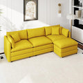 Aoowow Modular Sectional Sofa Modern Convertible L Shaped Couch111.5 Inch Deep 3-Seater Sofas Set Comfy Chenille Cloud Sofas and Couches with Movable Ottoman for Living Room Apartment（Yellow）