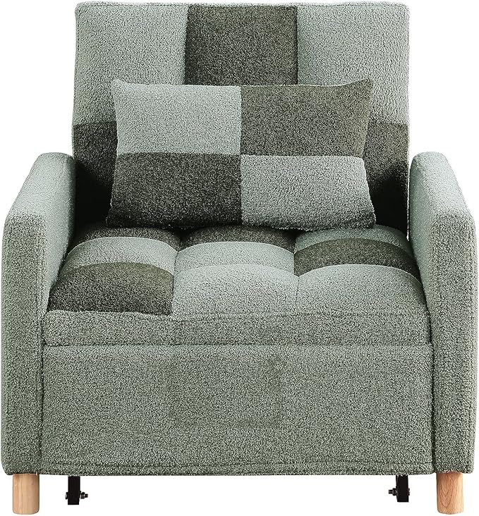 Sleeper Sofa Bed 3-in-1 Convertible Chair Bed Multi-Functional Sleeper Chair Soft Teddy Fabric for Living Room Apartment Office (Green)