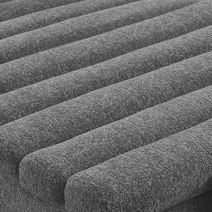 KEIKI 106 L-Shaped Chenille Modular Sectional Sofa with Chaise &amp Wave-Shaped Armrest Upholstered Boneless 3-Seater Couch with Memory Foam Cushion No Assembly Required for Living Room Grey