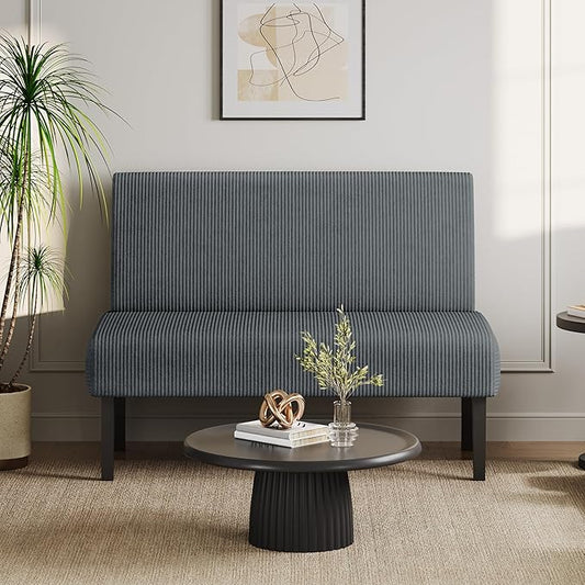 Yaheetech Small Comfy Sofa Mini Loveseat Couch 2-Seater Armless Sofa Chair Corduroy Fabric &amp Easy Assembly for Small Spaces Living RoomBedroomDormOffice Dark Grey