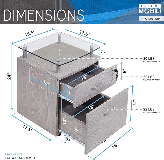 2 Drawer Small File Cabinet with Lock Under Desk Locking Storage Drawers Organizer for Home Filing CabinetsOffice FurnitureGray