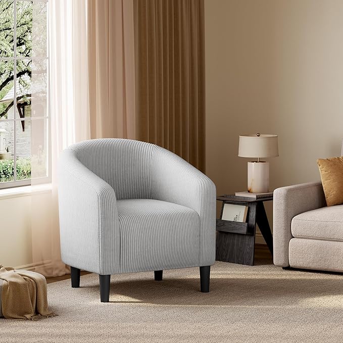 Yaheetech Accent Barrel Chair Corduroy Fabric Club Chair Furry Sherpa Elegant Armchair with Cozy Soft Padded for Living Room Bedroom Reception Room Office Light Gray