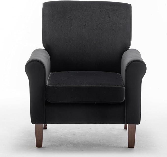 Classic Accent Armchair with Birch Wood Frame and Comfortable Rolled Armrests Arm Chairs for Living Room Bedroom and Office Decor Black