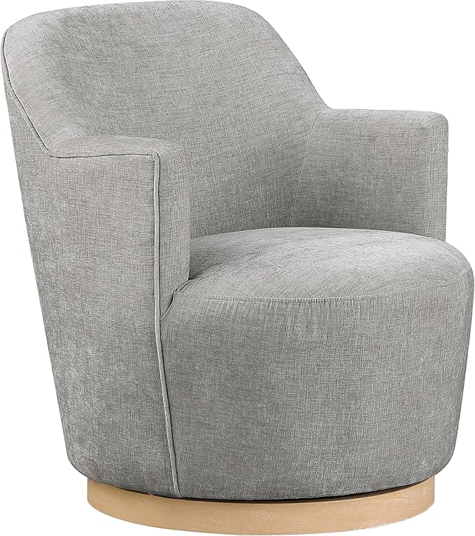 Meridian Furniture 449Grey Clarita Collection Modern | Contemporary Swivel Accent Chair with Soft Light Grey Chenille Fabric Natural Wood Finish Base 26.5 W x 30.5 D x 31 H Grey