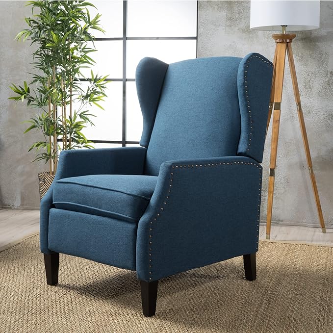 GDFStudio Christopher Knight Home Wescott Traditional Fabric Recliner Navy Blue