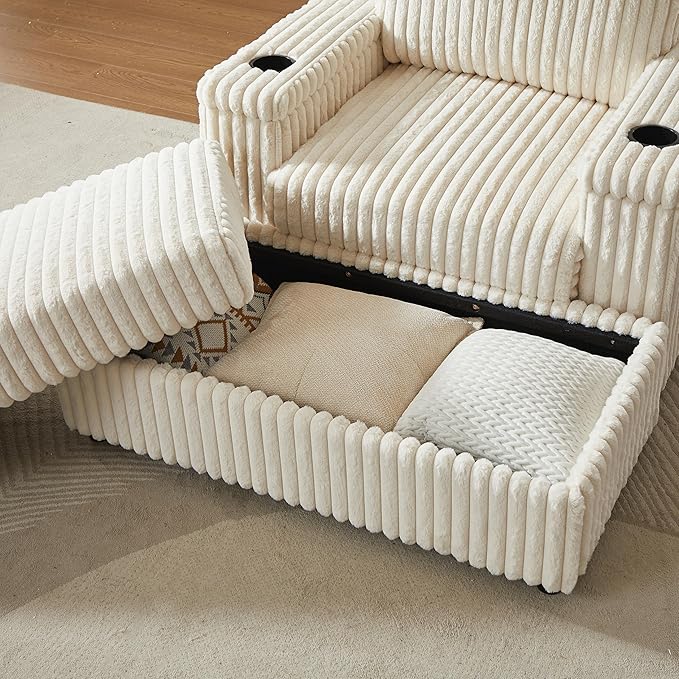 Eafurn 42.5 Oversized Accent Chair with Storage Ottoman Convertible Chaise Lounge Corduroy Cloud Sofa Chair w/Cupholders Modern Extra Wide Armchair