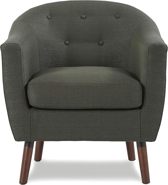 Homelegance Lucille Modern Accent Chair Upholstered Reading Chair with Button-Tufted Back Sloped Arms Removable Seat Cushion Cover and Espresso Wood Legs for Living Room Bedroom or Office Gray