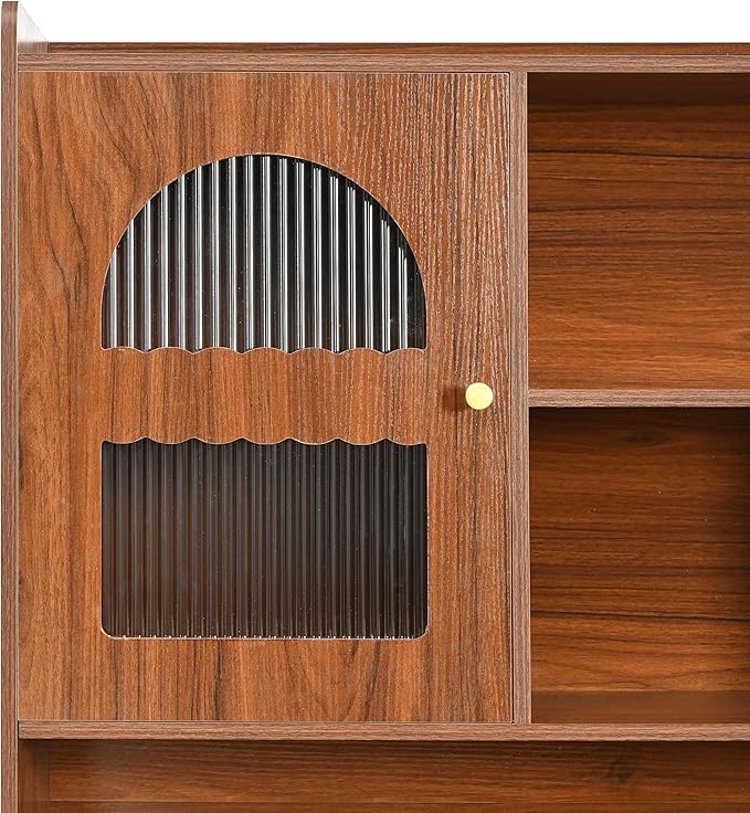 Bookcase Cabinet with Computer Desk Degree Rotating Desktop 43x70 Inch Office Desk with Drawer and Cabinets Gaming Writing Work Desk with Shelves for Study for Home Office Living Room (Walnut)