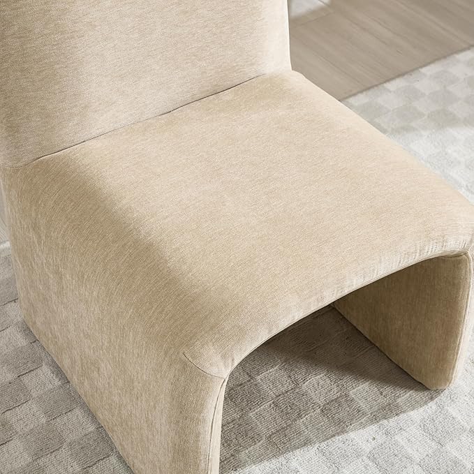 Accent Reading Chair with Ottoman Chenille Upholstered Comfy Armless Accent Chair with Footrest Modern Side Lounger for Living Room Bedroom Khaki