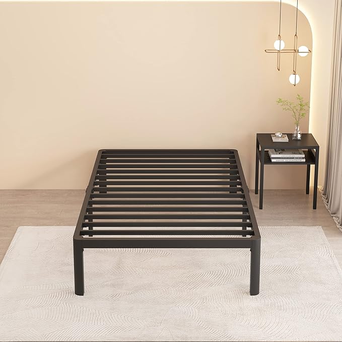 MAF 14 Inch Twin Metal Platform Bed Frame with Round Corner Legs 3000 LBS Heavy Duty Steel Slats Support Noise Free No Box Spring Needed Easy Assembly