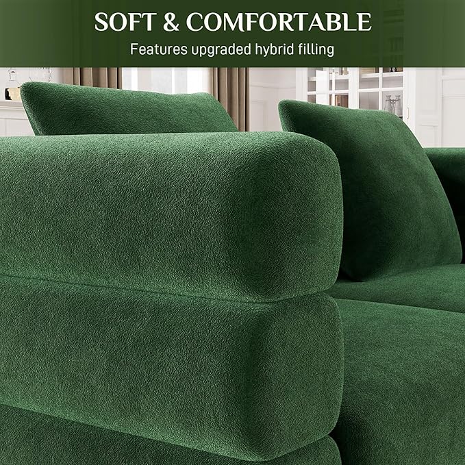 OUYESSIR Cloud Sofa Couch for Living Room 59 Comfy Deep Seat Velvet Loveseat Sofa with 2 Pillows and Gold Legs Modern Upholstered 2 Seater Love Seat for Bedroom Office Emerald Green Velvet