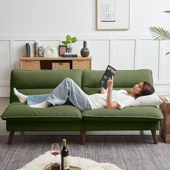 Convertible Futon Sofa Bed 72 Loveseat Couch with 3-Level Adjustble Backrest Modern Futon Loveseat Sofa for Small Spaces Green