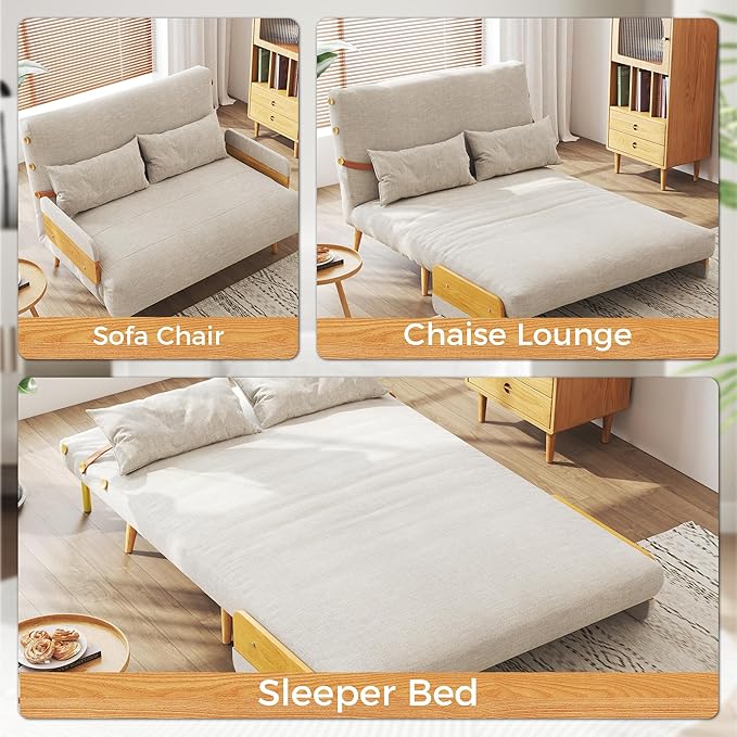 JASIWAY Convertible Sleeper Chair Bed for Adults 3 in 1 Linen Convertable Futon Chair with Pillow Fold Out Single Sleeper Couch Guest Bed for Small Spaces Bedroom Office Apartment Modern 43.3