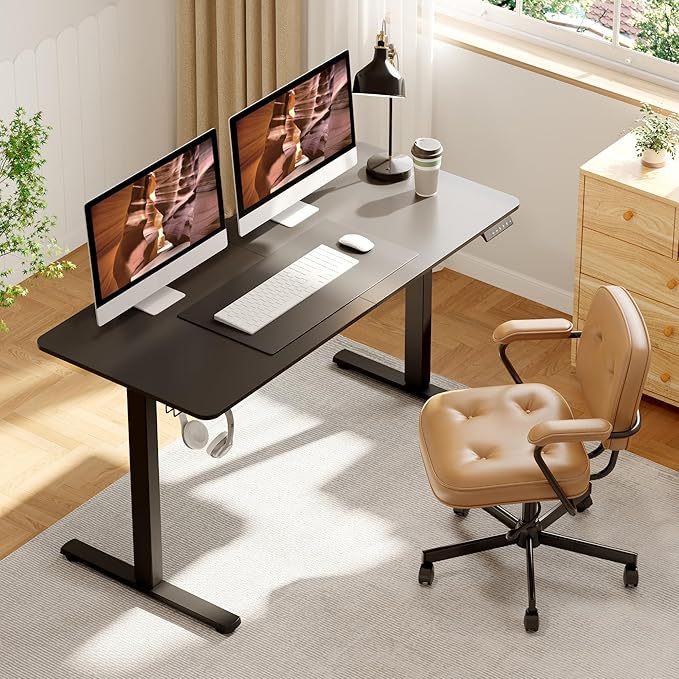 Adjustable Stand Up Desk with Memory Preset Standing Desks 55 x 24 Inch Electric Home Office Desk Computer Workstation Splice Black Top + Black Frame