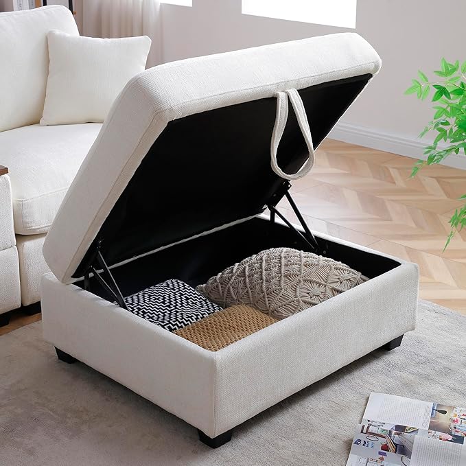 Oversized L-Shaped Modular Sectional Sofa with Storage Armrest Reversible Couch with Movable Ottoman USB Ports Cup Holders 360°Swivel Tray Comfy Cloud Cushions for Living Room or Apartment Beige