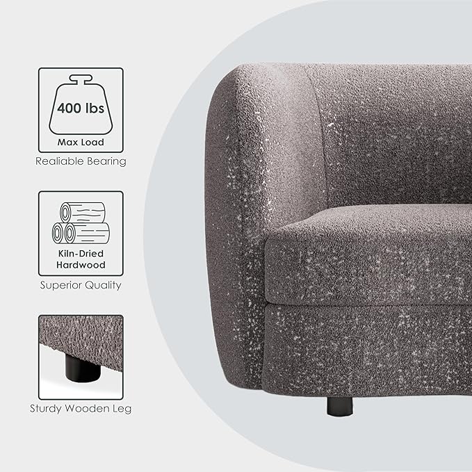 Furniture of America Nimiane Modern Boucle Loveseat Couch with Curved Arms and Wooden Legs Comfy Fabric Upholstered Small Sofa for Living Room Bedroom Home Office Charcoal Gray