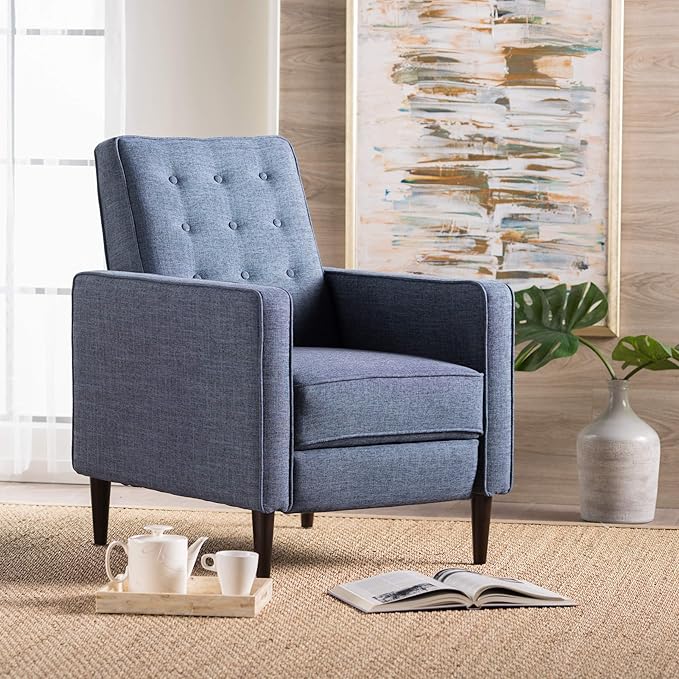 Christopher Knight Home Mervynn Mid-Century Modern Fabric Recliner Dark Blue