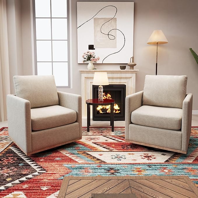 Chenille Swivel Chair 30.7 W Modern Accent Upholstered Chair Single Sofa Armchair for Office Living Room Bedroom Taupe.