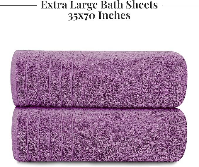 Tens Towels Pack of 2 Extra Large Bath Sheets 35 x 70 Inches 100% Cotton Larger &amp Lighter Weight Quicker to Dry Super Soft &amp Absorbent Oversized Bath Towels Purple