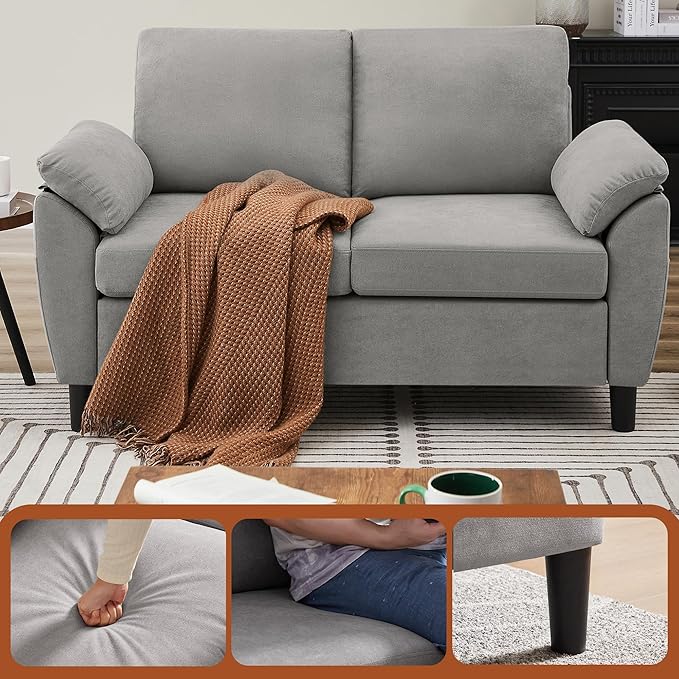 Convertible Sectional Sofa Set Modern L Shaped 3 Seat Sofa with Reversible Chaise and Love Seat Sofa Linen Sectional Couches for Living Room Light Grey