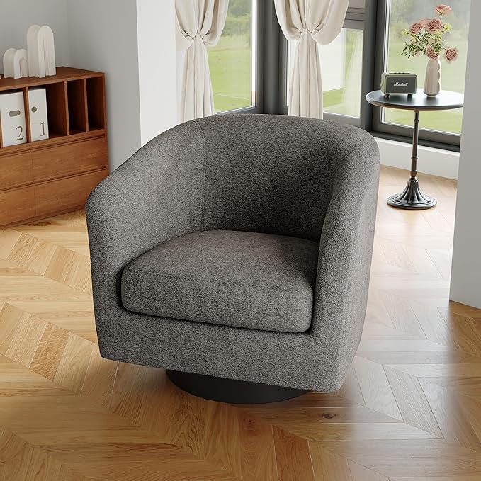 Swivel Barrel Chair Modern Round Chenille Swivel Accent Chair for Living Room Comfy Club Chair Upholstered Armchair for Bedroom Small Space-Chenille Tan