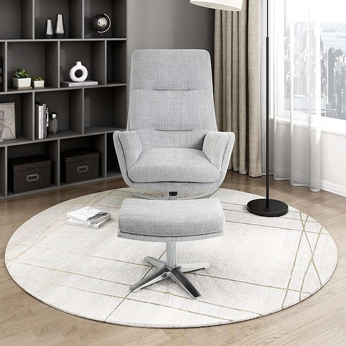 Lexicon 360 Degree Swivel Accent Chair with Ottoman Chenille Upholstered Swivel Lounge Chair with Armrest Criss-Cross Legs and Footstool for Living Room/Office/Bedroom Gray