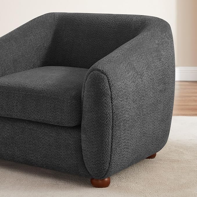 VANOMi Accent Living Room Chairs Mid Century Modern Armchair with Cushion Sherpa Comfy Chair for Bedroom Reading Nook Apartment Dark Grey