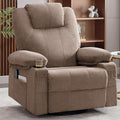 Swivel Rocker Recliner Chair with Heat and Massage 360 Degree Swivel Rocking Single Sofa with Cup Holders and USB Port Big Oversized Recliner Chair for Living Room (Fabric Brown)