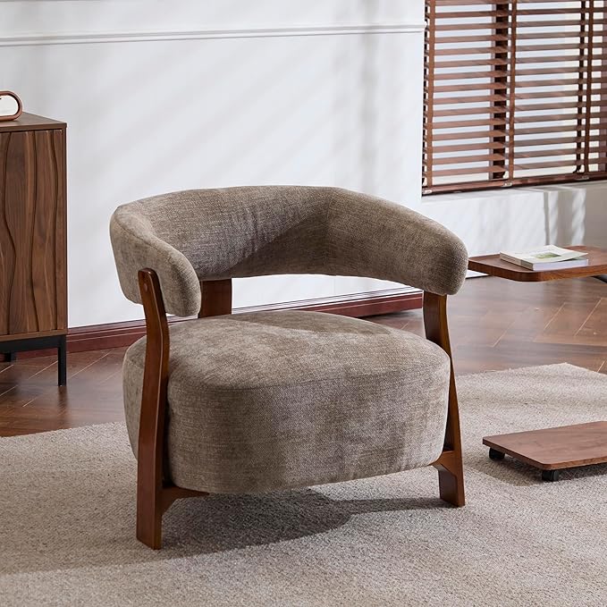Christopher Knight Home Kled Upholstered Lounge Chair Indoor with Wooden Frame Modern Accent Chair for Living Room Comfy Reading Armchair with 3 Legs Design Thick Cushions Brown + Walnut
