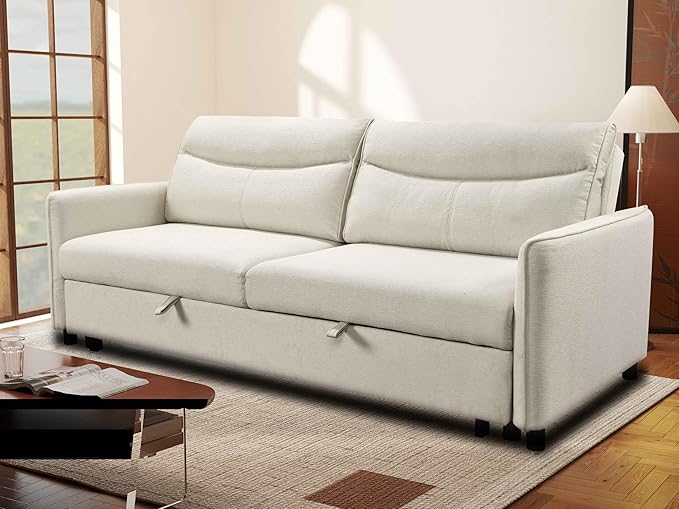 THSUPER 87'' King Size Pull Out Couch Bed Convertible King Sleeper Sofa for Small Space Comfy RV Sleeper Couch That Turns into Bed (Beige)