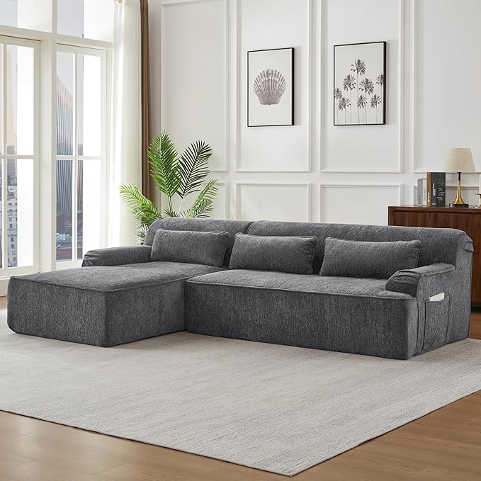 KEIKI 102 Chenille Couch Elegant Cloud Couch Sectional for Office Lounge or Studio Oversized L-Shape Modular Chenille Sofa No Assembly Needed
