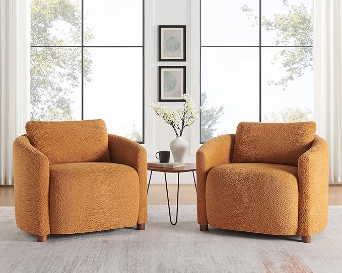 Boucle Accent Barrel Chair Cloud Reading Chair for Living Room &amp Bedroom Furry Sherpa Armchair with Cozy Soft Throw Pillow Back Comfy Upholstered Lounge Chair Modern Single Sofa Chair