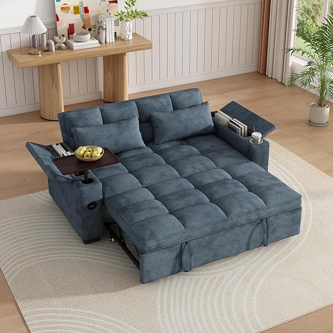 KEIKI 65 3-in-1 Convertible Sofa Bed Space-Saving Sleeper Couch with 90° Swivel Side Table USB &amp Type-C Charging Hidden Storage for Modern Home Office Living