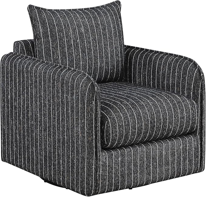 Lexicon Modern Pinstripe Swivel Accent Chair - 360 Degree Swivel Chair with Removable Back Cushion Cover Pillow Sturdy Round Metal Base for Living Room/Apartment/Nursery Black with White Stripe