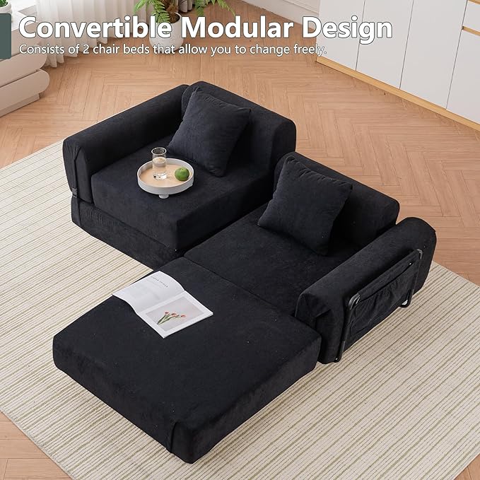 GNIXUU 71.3 Convertible Sleeper Sofa Bed Modern Convertible Boneless Couch with Foldable/Pull Out Bed Modular Loveseat Futon Couch with Pillows &amp Storage Pocket for Living Room &amp Bedroom B