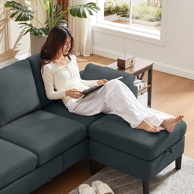 79 Convertible Sectional Sofa Small L Shaped 3-Seat Couch with Reversible Chaise Modern Linen Sofas Couches for Living Room Apartment and Small Space Dark Grey