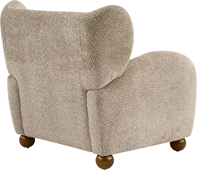 Christopher Knight Home Aiden Boucle Wingback Accent Chair Fabric Upholstered Club Chair with Wooden Frame Comfy Reading Chair for Living Room/Bedroom Light Brown+Walnut