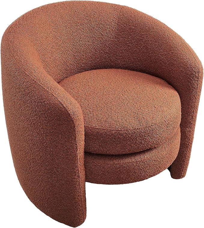 Modway Affinity Boucle Fabric Accent Chair in Rust - Versatile Living Room Chair with Curved Back - Upholstered Bedroom Barrel Chair - Reading Armchair